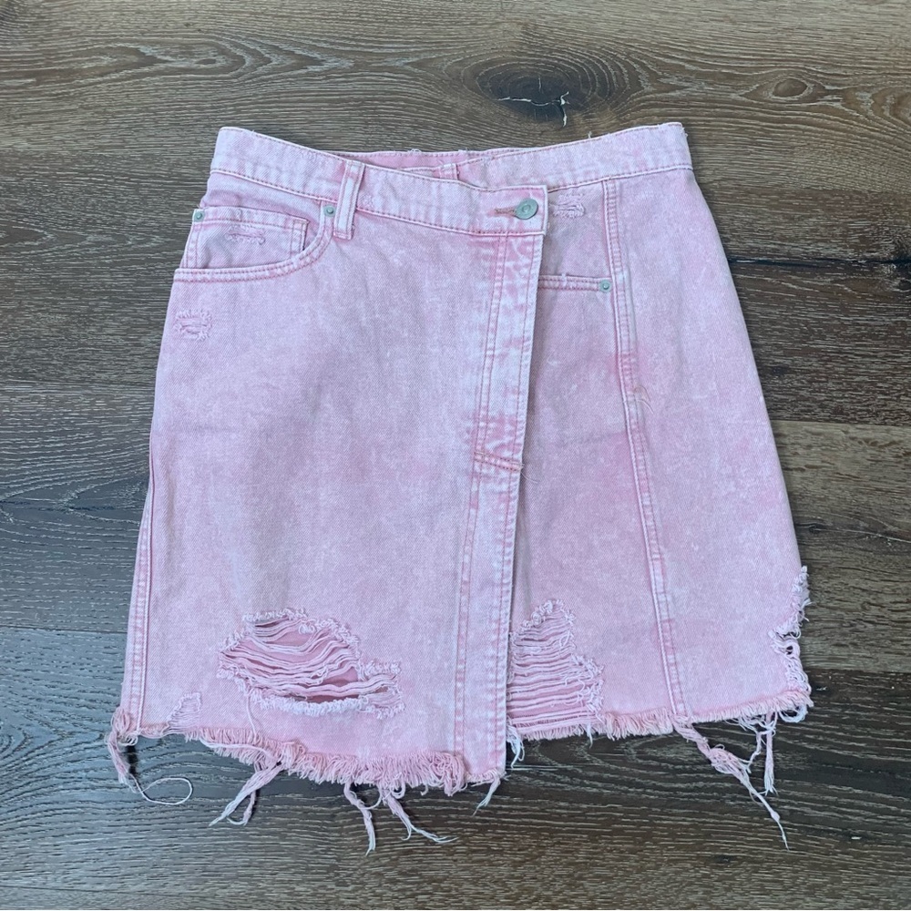We the Free Womens Pink Parker distressed asymmetrical button denim skirt 28